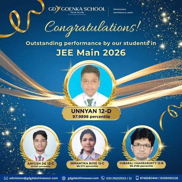 JEE Mains 2026 toppers from GD Goenka Public School - CBSE school in North Kolkata