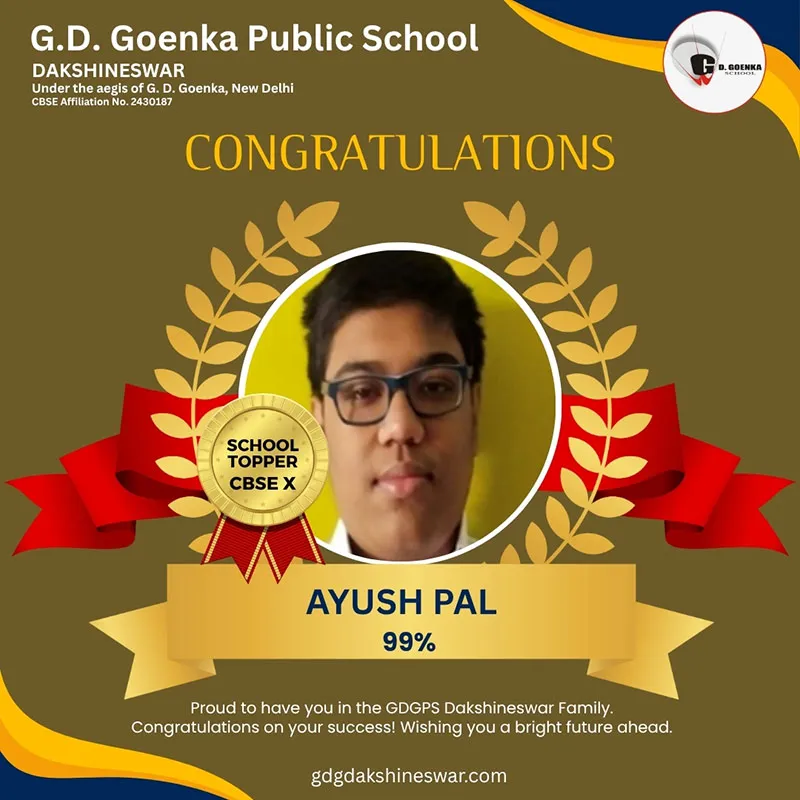 Board exam topper 2025 from GD Goenka Public School - CBSE school in North Kolkata