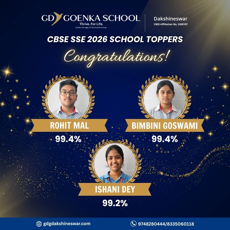 JEE Mains 2026 results popup - GD Goenka CBSE school in North Kolkata
